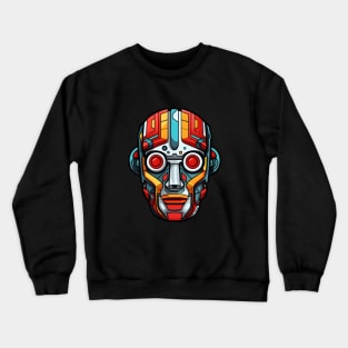 Colorful Tribal-Inspired Cybernetic Mask Design Crewneck Sweatshirt